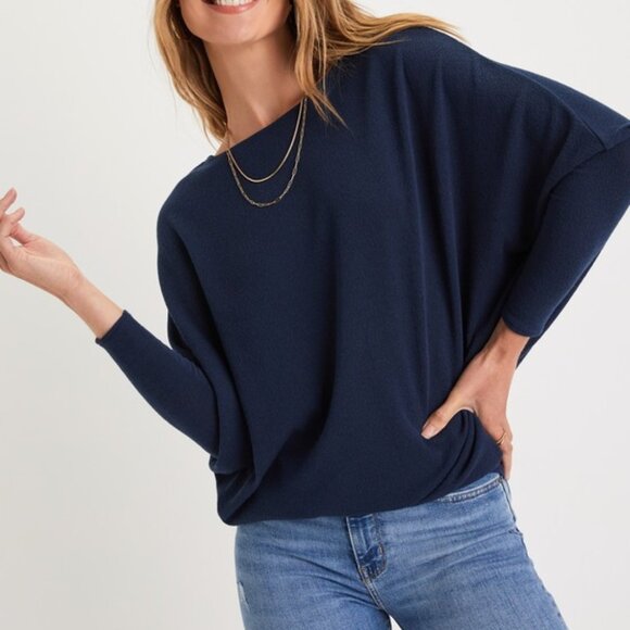 Lulus Basics Verla Navy Blue Dolman Sleeve Sweater Top - Size M - Picture 1 of 1